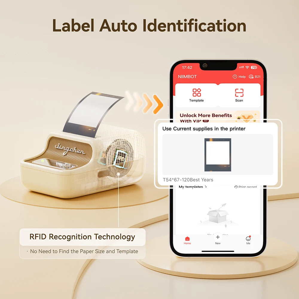 Niimbot B21- Kabelloser tintenloser Etikettendrucker, Barcode-Etikettendrucker, Druckpapier, Aufkleber Maschine 20 mm - 50 mm