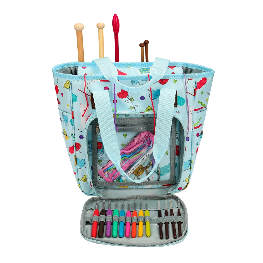 KOKNIT Strick-Tragetasche, Garn-Aufbewahrungstasche für Stricknadeln, Häkelnadeln und Nähzubehör, DIY-Nähset-Tasche für Mamas