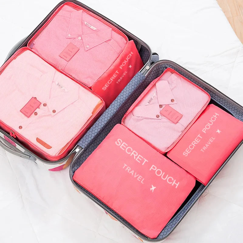 6 Teile/Satz, Rosa/Blau/Grau Reise Tasche, Große Kapazität, Wasserdichte Gepäck, Kleidung/ Unterwäsche Tasche, Tasche mit Zipper