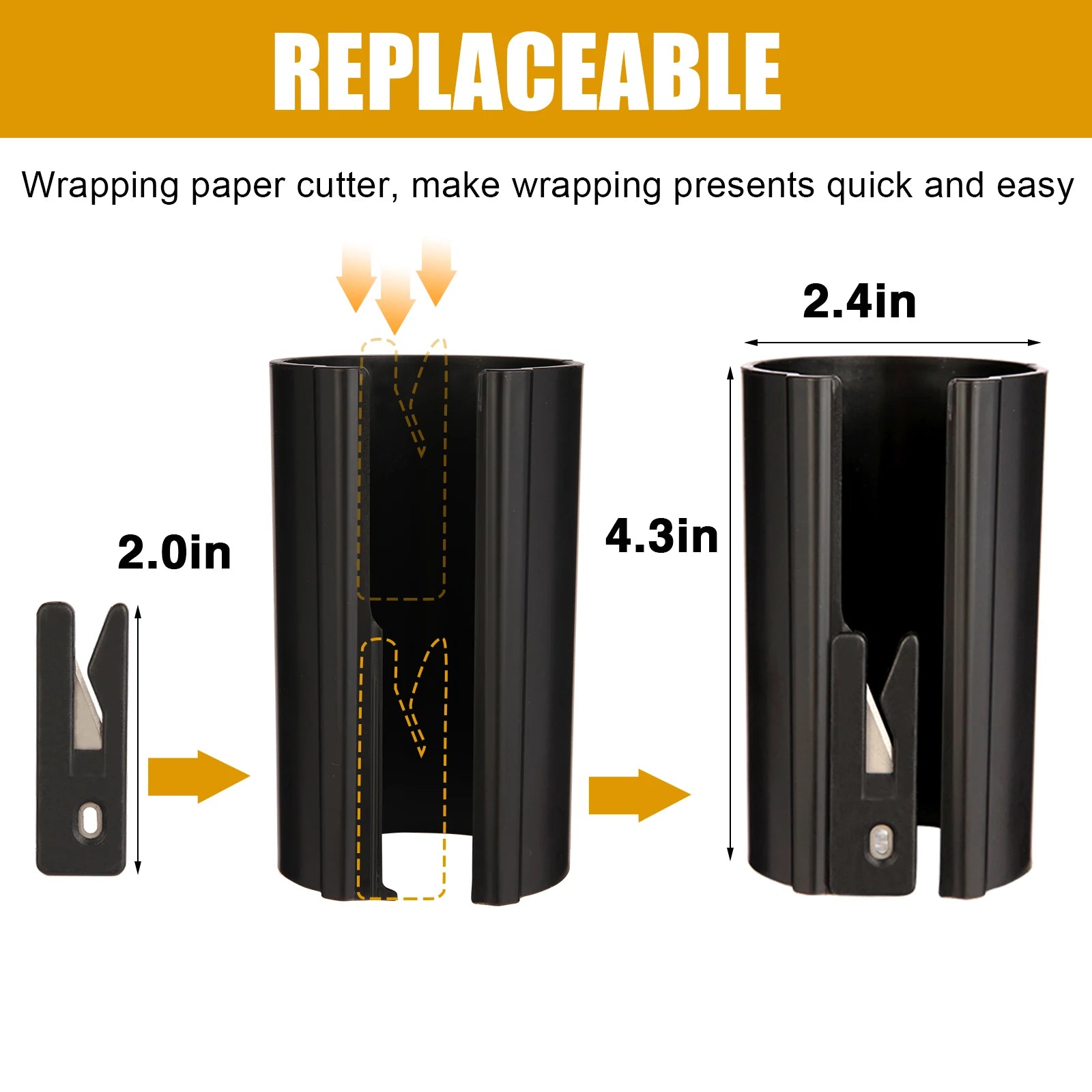 HORN Geschenkpapierschneider mit Gleitfunktion – leichtgängiger Geschenkpapierschneider für Weihnachten und Geburtstage, langlebiges ABS, Orange/Schwarz