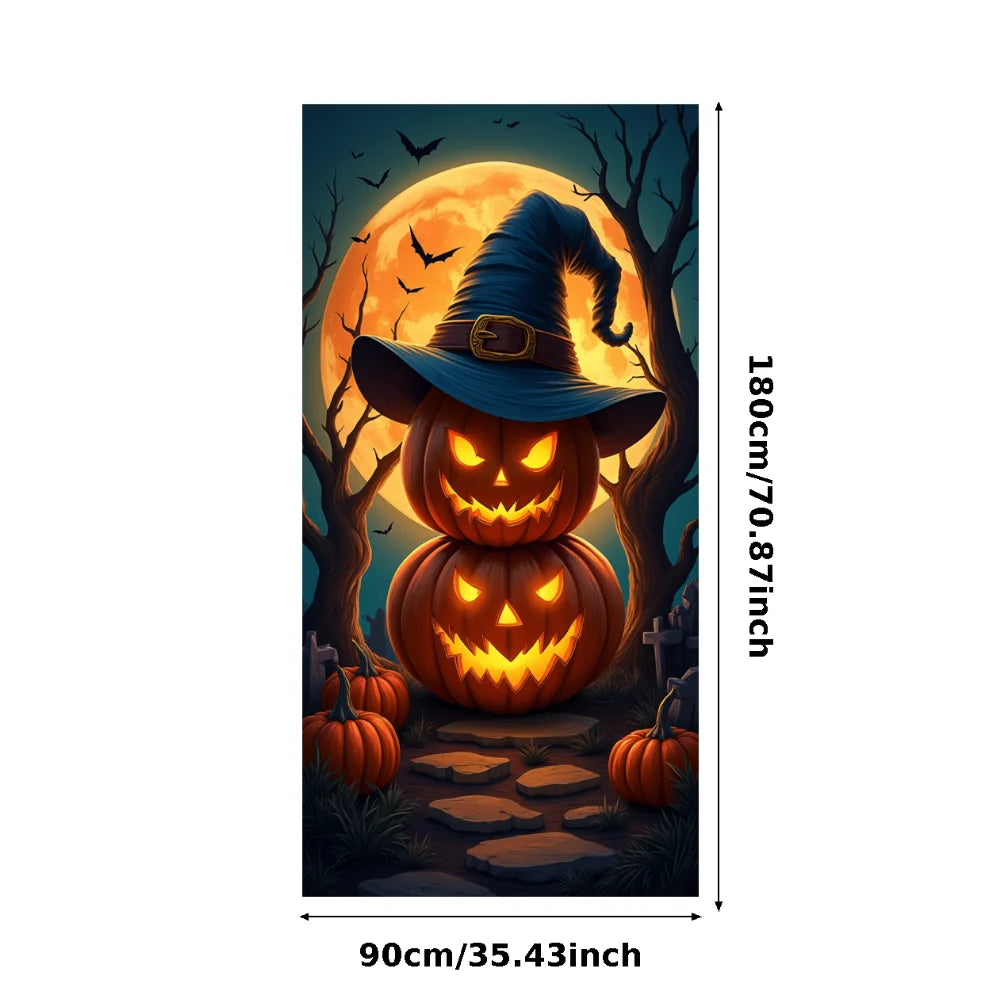 Event-Banner, bunter Druck, Kürbis-Laternen-Banner, Kürbis-Banner, Halloween-Party, Feiertagsfeier, gruselige Tür-Banner-Abdeckung