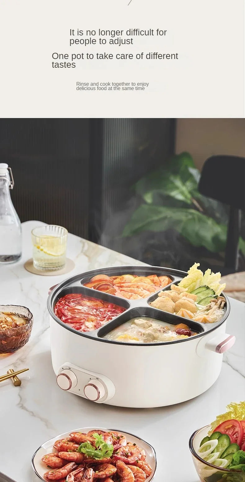 6L Elektrischer Hot Pot mit vier Kochstellen, 2000W, mehrere Temperaturen, 4 Fächer, Antihaftbeschichtung, Sicherheitsabschaltung, für den gemeinsamen Gebrauch zu Hause mit der Familie