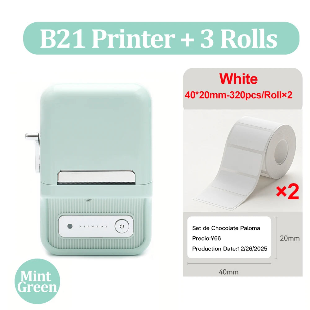 Niimbot B21- Kabelloser tintenloser Etikettendrucker, Barcode-Etikettendrucker, Druckpapier, Aufkleber Maschine 20 mm - 50 mm