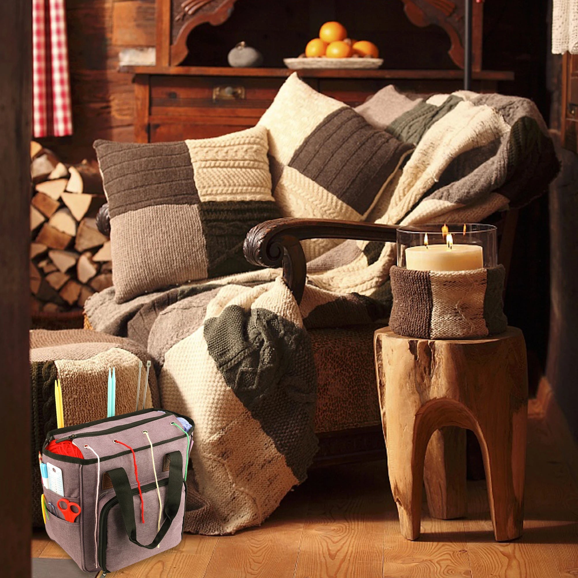 KOKNIT Strick-Tragetasche, Garn-Aufbewahrungstasche für Stricknadeln, Häkelnadeln und Nähzubehör, DIY-Nähset-Tasche für Mamas