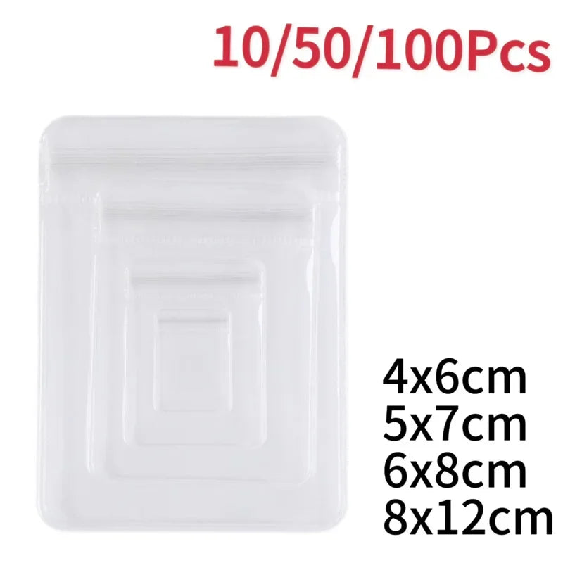 10/50/100 Stück selbstdichtende Zip-Lock-Beutel aus PVC für Schmuck, wiederverschließbar, dick, transparent, mit Druckverschluss, Aufbewahrungsbeutel für Geschenkverpackungen