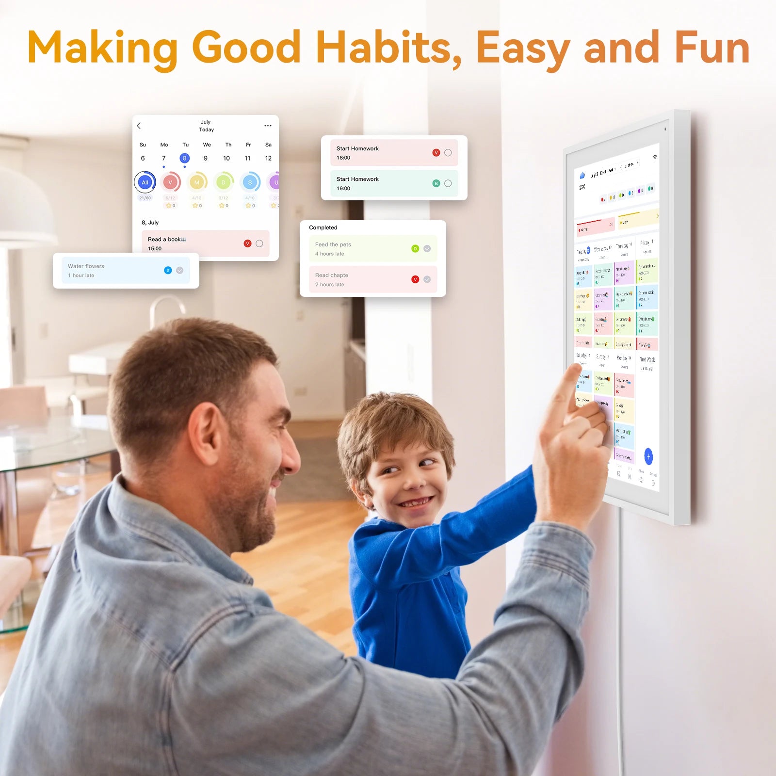 TABWEE P15 15,6 Zoll digitaler Kalender mit Aufgabenplan, intelligenter elektronischer Wand-Touchscreen-Kalender für interaktive Familienpläne,