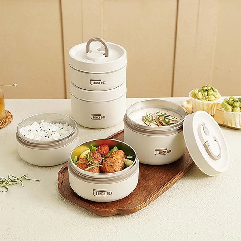 Tragbares, isoliertes Lunchbehälter-Set für Lebensmittel mit Thermo-Lunchbox, 3 separate stapelbare Lunchbehälter für Erwachsene und Kinder