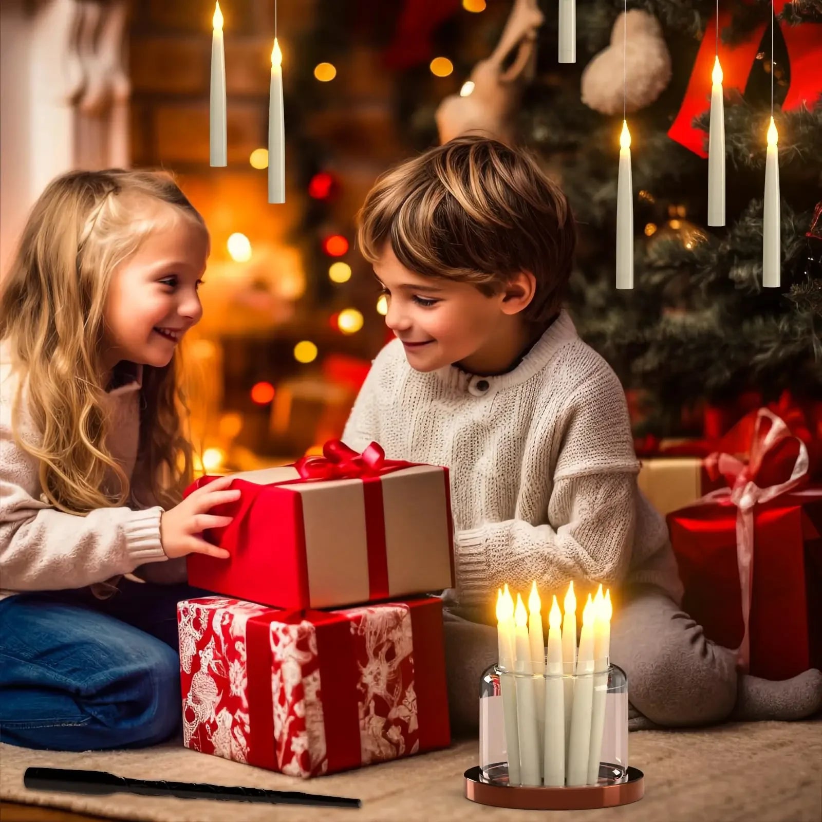 10–200 Stück schwimmende Kerzen mit Zauberstab, flackerndes warmes Licht, LED-flammenlose Kerzen, Stabkerzen für Weihnachten/Hochzeit/Party