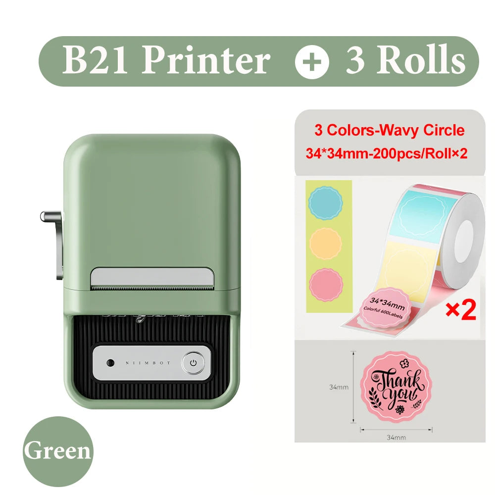 Niimbot B21- Kabelloser tintenloser Etikettendrucker, Barcode-Etikettendrucker, Druckpapier, Aufkleber Maschine 20 mm - 50 mm