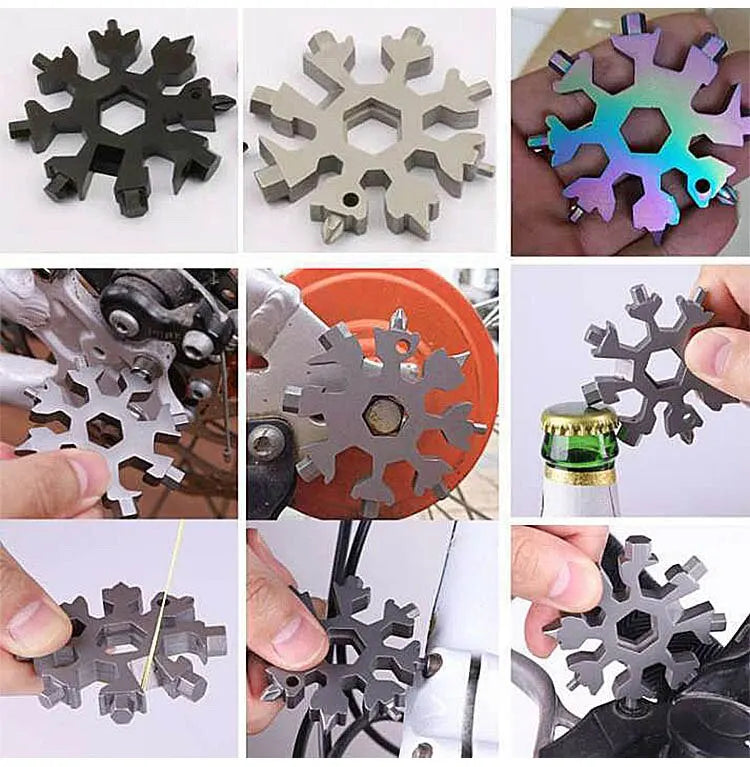 Multifunktionaler Schneeflockenschlüssel, Werkzeugstahl, achteckiger Sechskant, tragbar, 18-in-1-Mini-Universalschlüssel