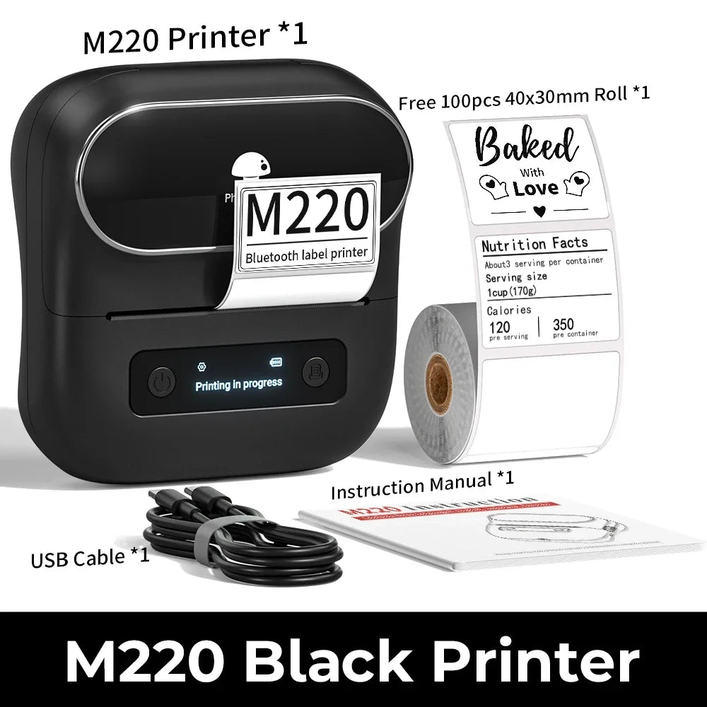 Imprimante d'étiquettes thermique Phomemo M220 75 mm pour codes-barres, adresses, courriers, dossiers, étiquettes pour téléphones et PC