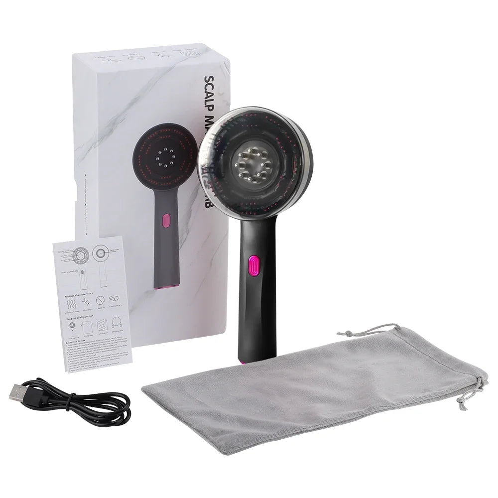 Peigne de massage électrique pour la tête, appareil de massage par vibrations, portable, pour follicules pileux, huile pour cuir chevelu, applicateur liquide, croissance des cheveux, anti-chute