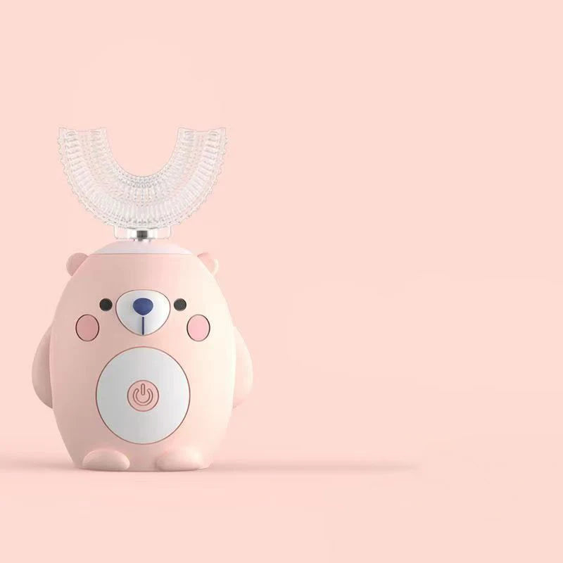360° Schallzahnbürste für Kinder, U-Form, automatische Silikonzahnbürste, Smart-Timer, wiederaufladbar, blaues Licht, IPX7