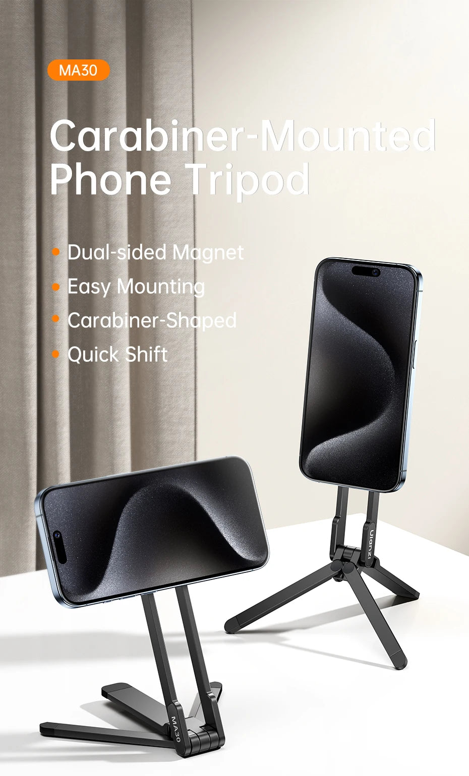 Ulanzi MA30 Magsafe Telefonstativ, doppelseitiger magnetischer Telefonhalter, Telefonständer für iPhone 16, 15, Outdoor-Reisen, Vlog, Live-Streaming