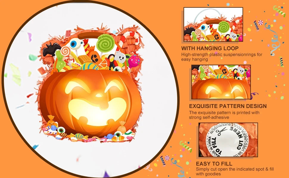 Halloween-Kürbis-Piñata-Bundle - Halloween-Piñata, Halloween-Partyspiele, Stock, Augenbinde usw., Halloween-Party-Dekorationen, Piñata