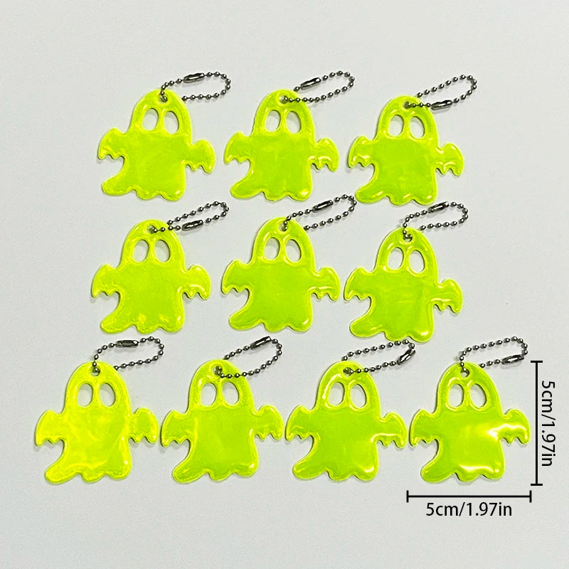 10 STÜCKE Nacht Reflektierende Schlüsselanhänger, Niedliche Geisterform, Nachtwarnung Doppelseitige Reflektierende Rucksack Anhänger, Geschenke