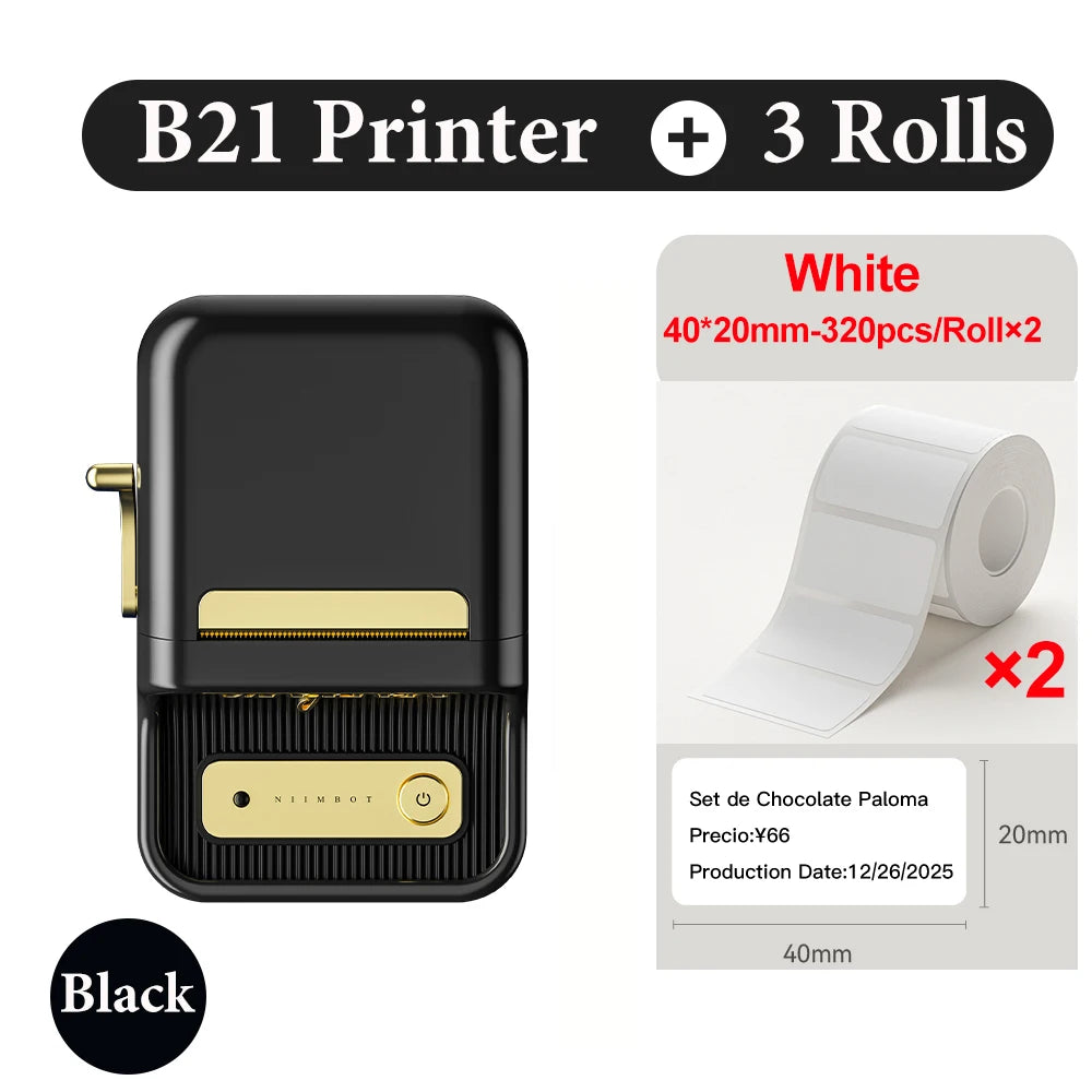 Niimbot B21- Kabelloser tintenloser Etikettendrucker, Barcode-Etikettendrucker, Druckpapier, Aufkleber Maschine 20 mm - 50 mm