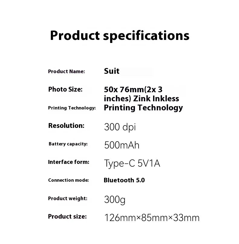 TELESIN LIENE Mini-Fotodrucker Zink, tintenfrei, 300 dpi, kabellos, Bluetooth, tragbarer Foto-Waschautomat mit APP für selbstgemachte Bilder und Geschenke