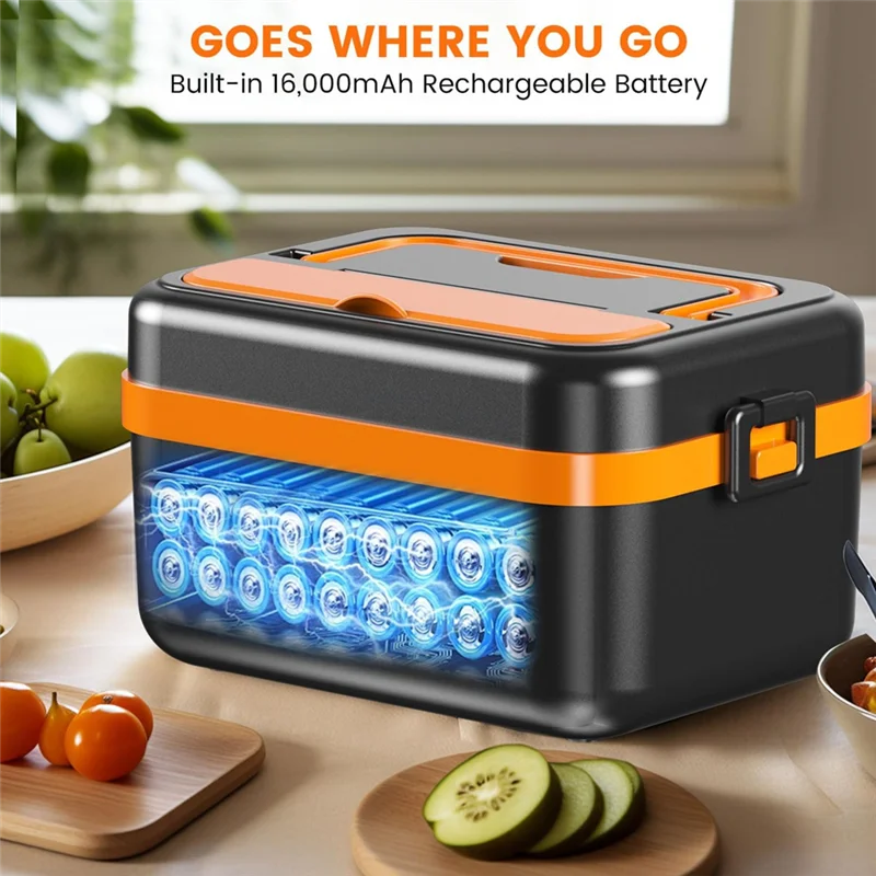 A07R Cordless Electric Lunch Box With 16000Mah Battery Rechargeable Self-Heating Food Warmer For Work/Travel Car/Office Us Plug
