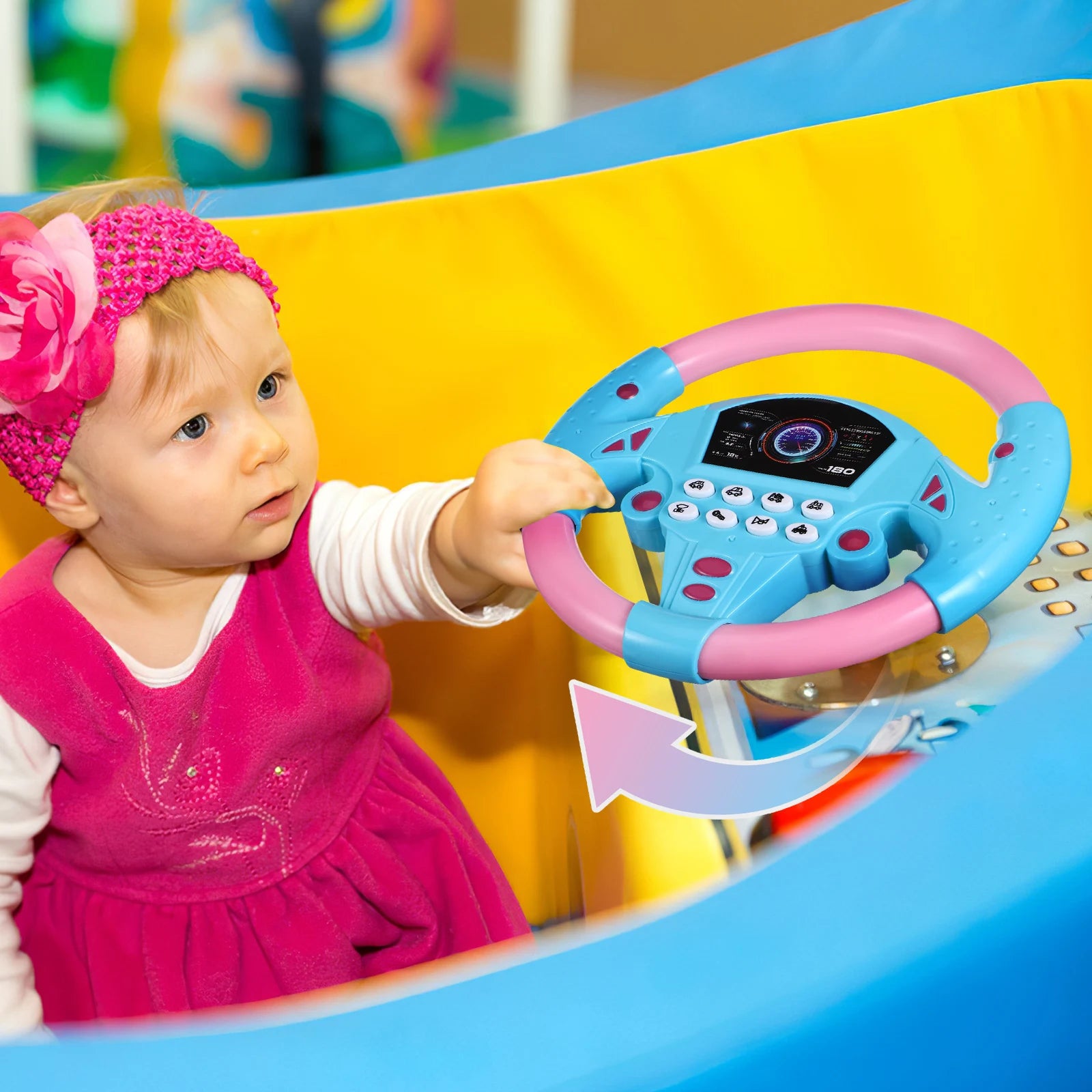 Simulieren Sie das Fahren eines Autos, Lenkrad, elektrisches Spielzeuggeräusch, musikalische Ausbildung für Kinder, Schieben eines Wagens, Fahren eines Stimmspielzeugs