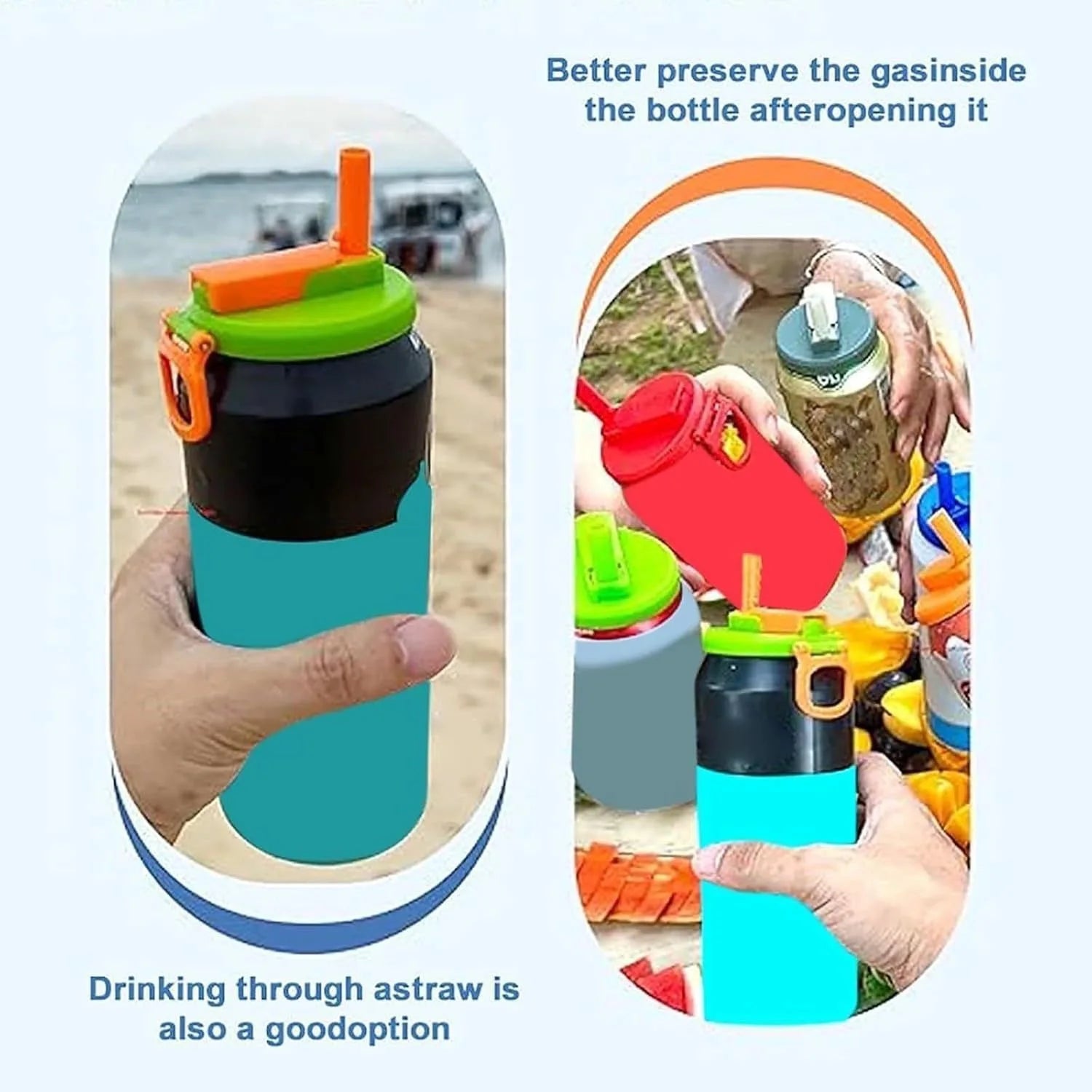 Multi-Color Beverage Can Opener Set with Protective Cover And Straw