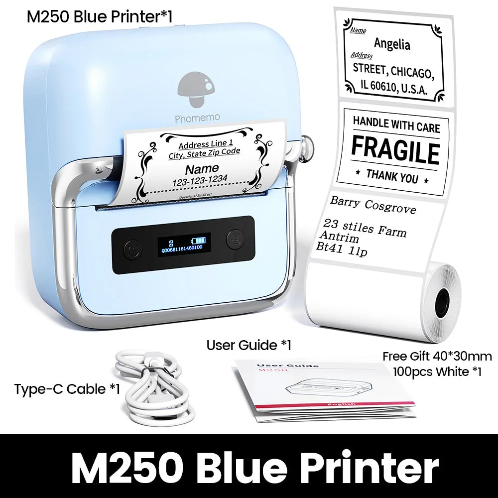 Phomemo M250 Etikettendrucker, 75 mm, Thermo-Etikettendrucker 2025, Upgrade tragbarer Barcode-Drucker für den Aufkleberdrucker von Business Home