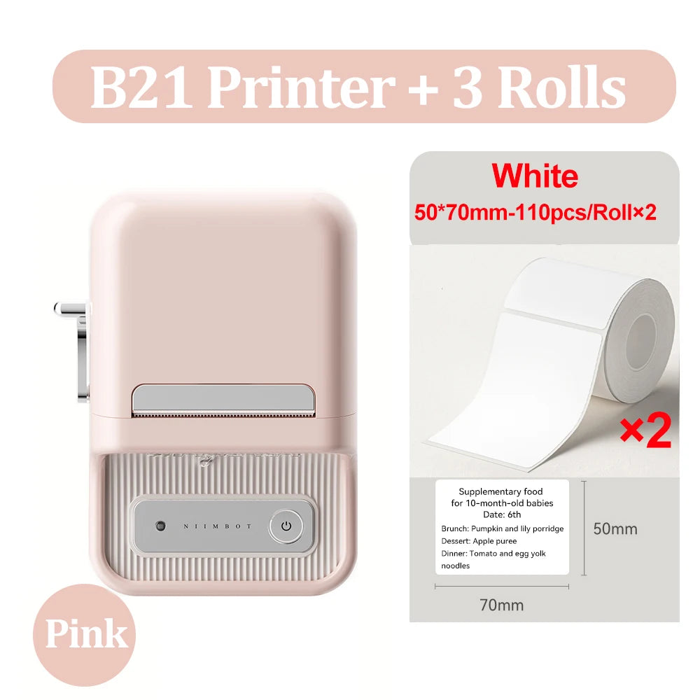 Niimbot B21- Kabelloser tintenloser Etikettendrucker, Barcode-Etikettendrucker, Druckpapier, Aufkleber Maschine 20 mm - 50 mm