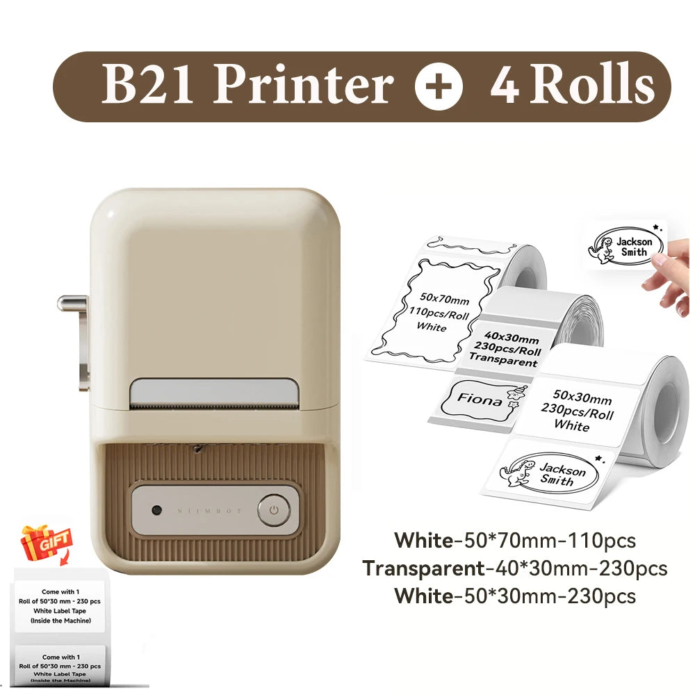 Niimbot B21- Kabelloser tintenloser Etikettendrucker, Barcode-Etikettendrucker, Druckpapier, Aufkleber Maschine 20 mm - 50 mm