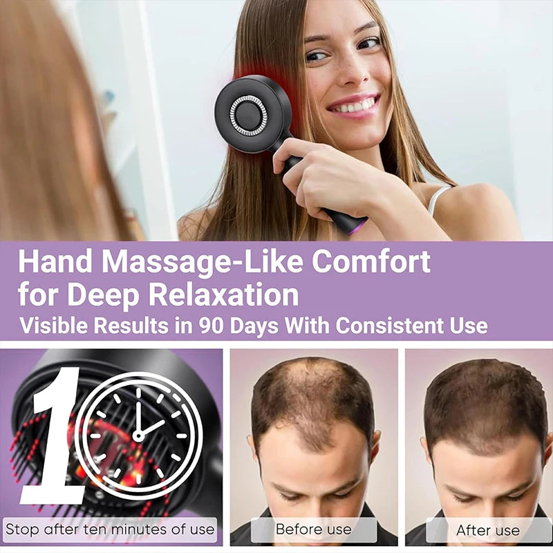 Peigne de massage électrique pour la tête, appareil de massage par vibrations, portable, pour follicules pileux, huile pour cuir chevelu, applicateur liquide, croissance des cheveux, anti-chute