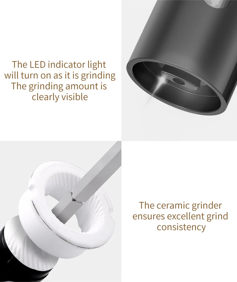 110 ml wiederaufladbare elektrische Salz- und Pfeffermühlen-Schüttler, USB, automatisch einstellbare Grobheit, Gewürzmühlen für Küchenhelfer