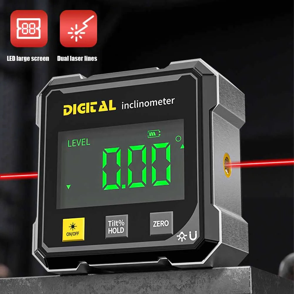 4-seitiger magnetischer digitaler Winkelmesser mit Laser, elektronischer Winkelmesser, Horizontometer, Neigungsmesser, Winkellineal, Neigungsmessung