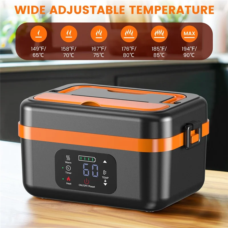 A07R Cordless Electric Lunch Box With 16000Mah Battery Rechargeable Self-Heating Food Warmer For Work/Travel Car/Office Us Plug