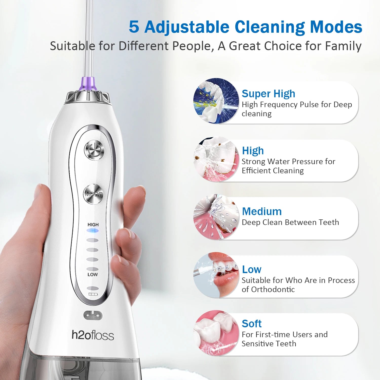 H2ofloss Wasser flosser Mundspülung, HF-6 tragbare elektrische zahn ärztliche schnur lose orale 5 Düsens pitzen für die Zahn reinigung Gesundheits versorgung