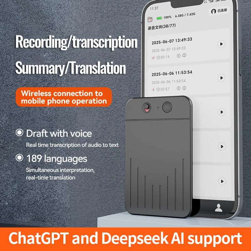 AI ChatGPT App Telefonanruf Aktivierter Diktiergerät Transcribe Summarize Smart Magnet Adsorb 8-128 GB Ultradünnes Kartendiktiergerät