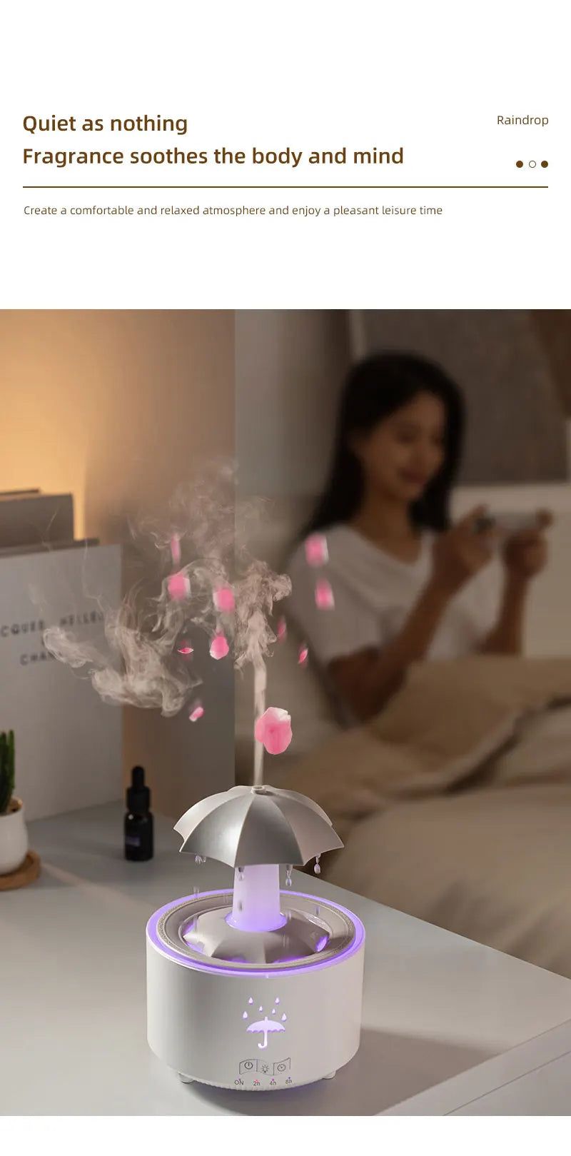 Humidificateur d'air créatif en forme de goutte d'eau avec lumière colorée et diffuseur d'huiles essentielles et d'arômes en forme de goutte d'eau. Humidificateur d'aromathérapie.