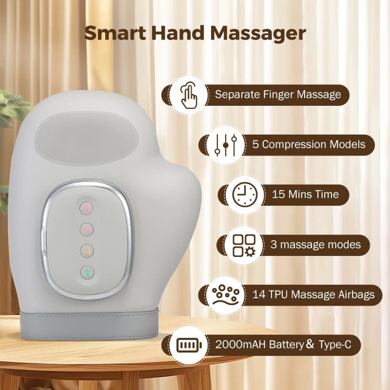5-stufiges elektrisches Handmassagegerät, Heißkompressen-Massagegerät, Luftkompressions-Vibrationsmassage zur Linderung von Finger- und Handflächenermüdung
