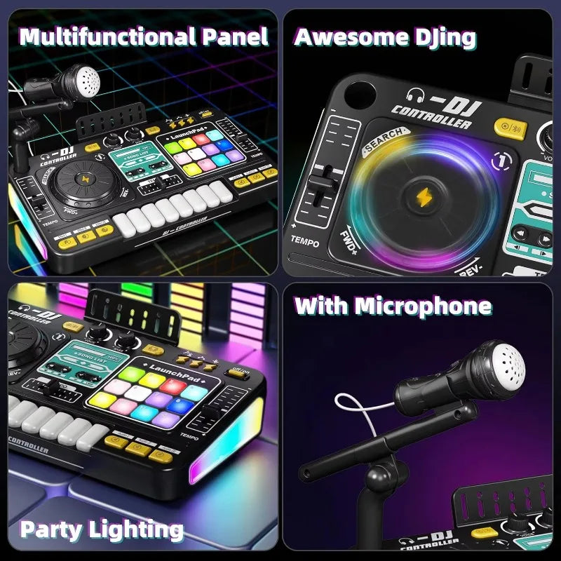 DJ Mischspielzeug für Kinder, multifunktionale Bluetooth-DJ-Tastaturen, Plattenspieler-Controller, Kinder-Musikinstrument, Lernspielzeug