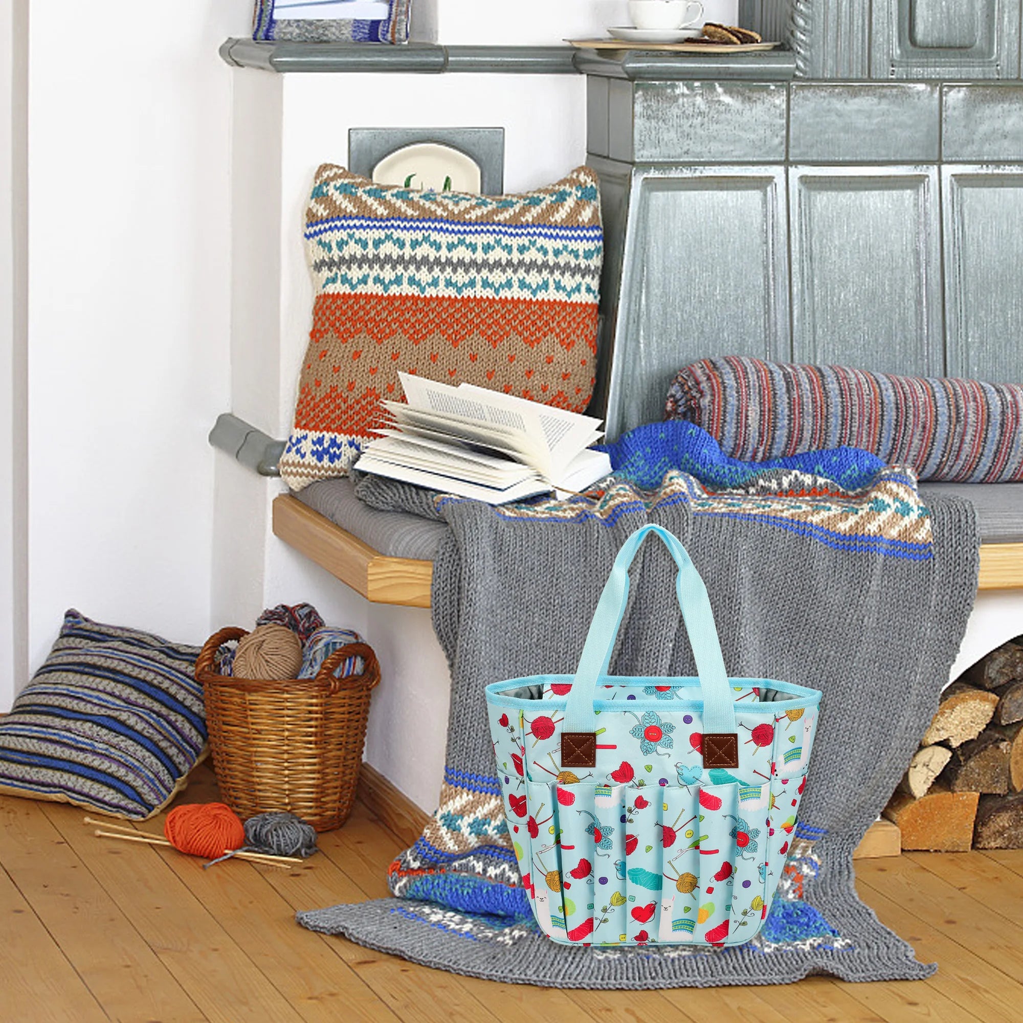 KOKNIT Strick-Tragetasche, Garn-Aufbewahrungstasche für Stricknadeln, Häkelnadeln und Nähzubehör, DIY-Nähset-Tasche für Mamas