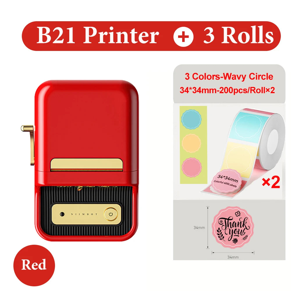 Niimbot B21- Kabelloser tintenloser Etikettendrucker, Barcode-Etikettendrucker, Druckpapier, Aufkleber Maschine 20 mm - 50 mm