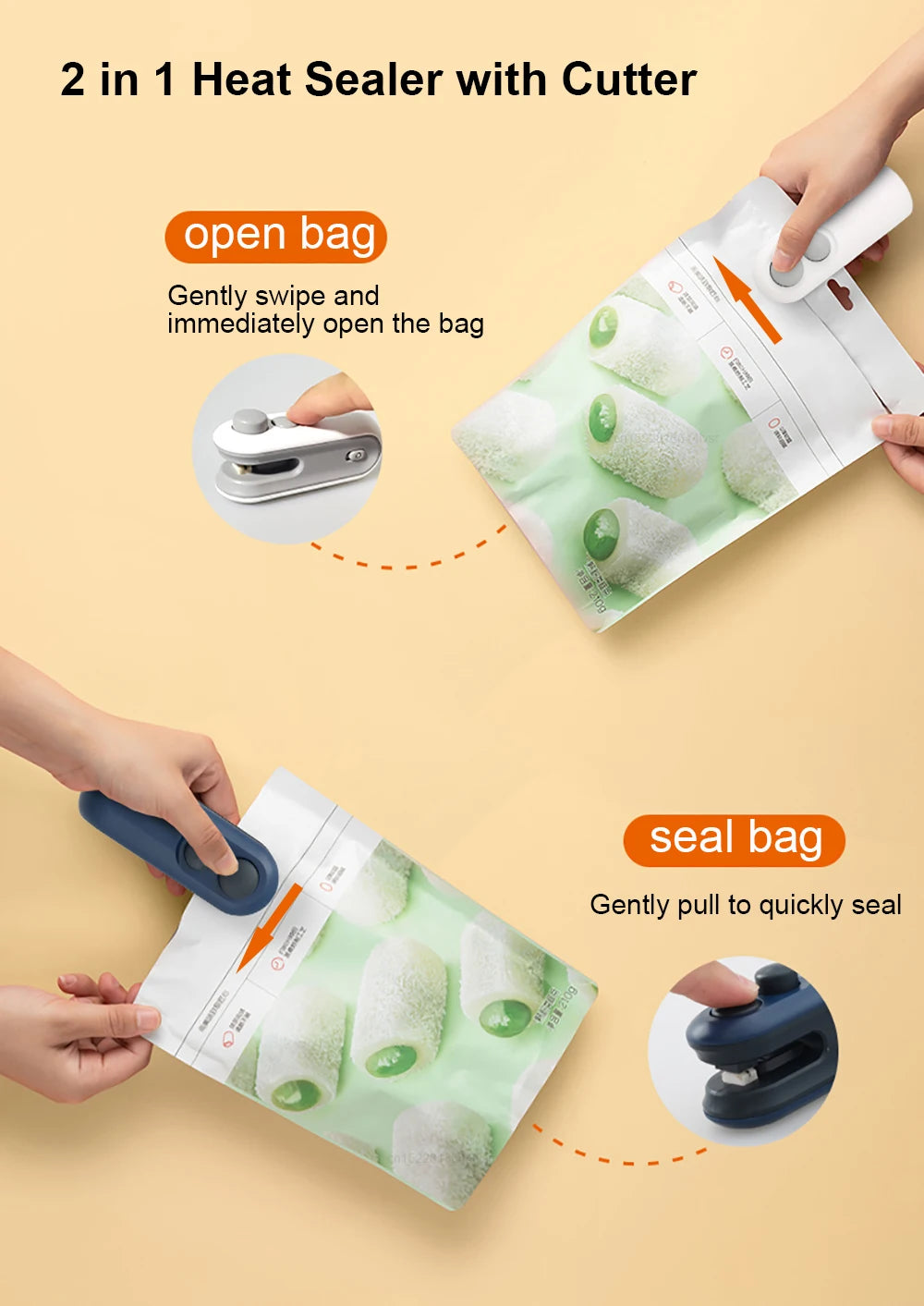 Mini-Heißbeutel-Versiegelungsmaschine, Paketversiegelungsbeutel, Kunststoff-Lebensmittelversiegelungsclip-Tasche, Handversiegelung, Lebensmittelverpackung, Heißsiegelgerät