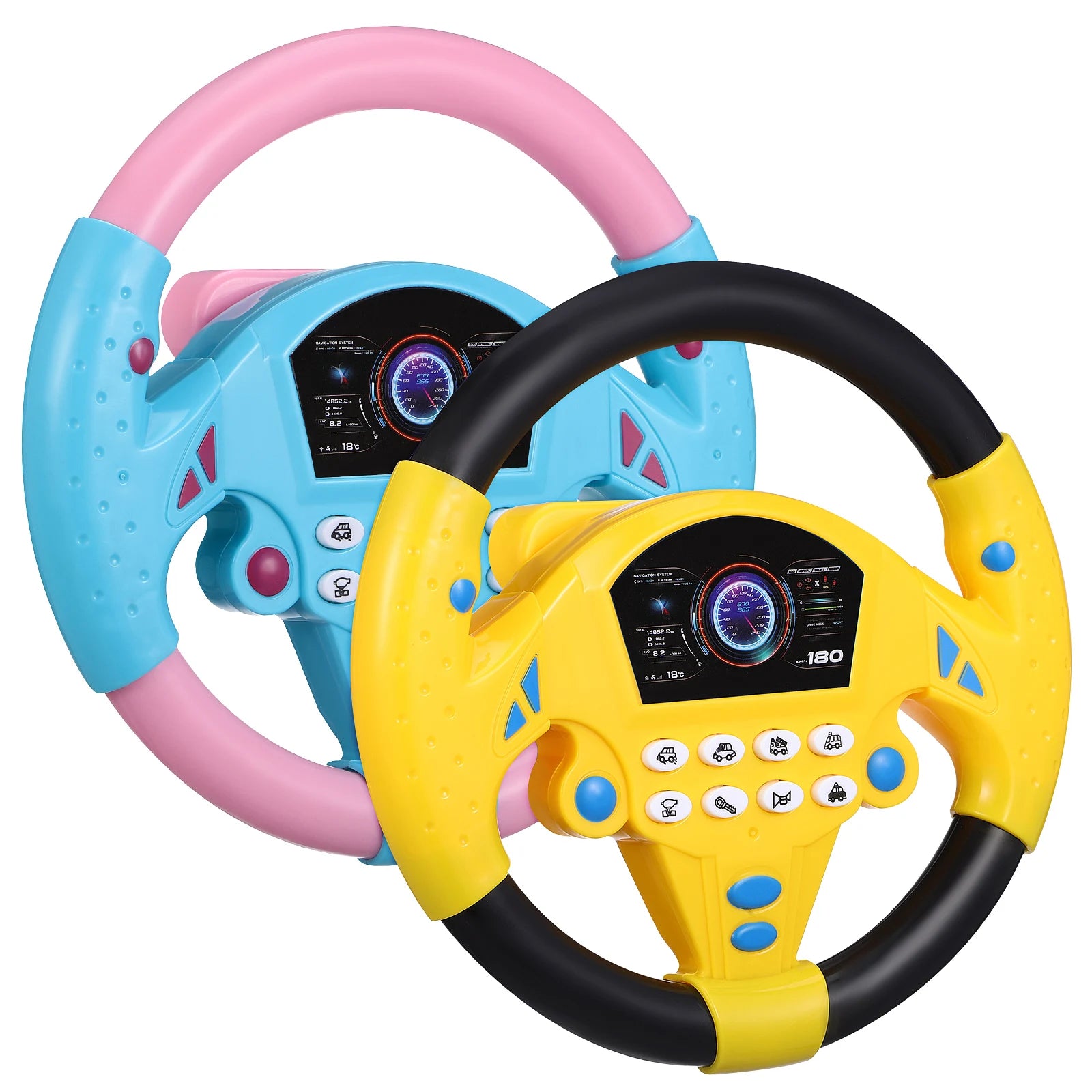 Simulieren Sie das Fahren eines Autos, Lenkrad, elektrisches Spielzeuggeräusch, musikalische Ausbildung für Kinder, Schieben eines Wagens, Fahren eines Stimmspielzeugs