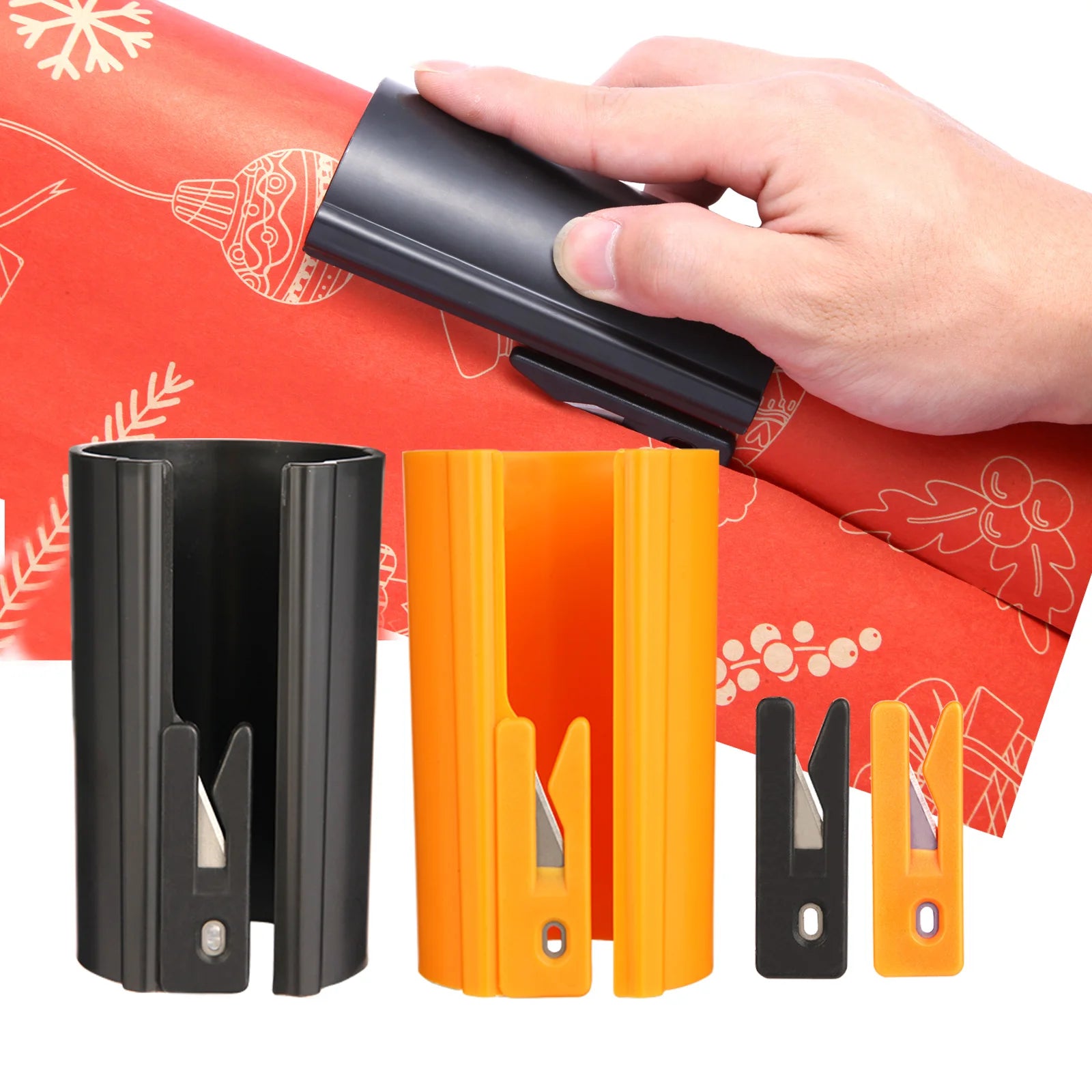 HORN Geschenkpapierschneider mit Gleitfunktion – leichtgängiger Geschenkpapierschneider für Weihnachten und Geburtstage, langlebiges ABS, Orange/Schwarz