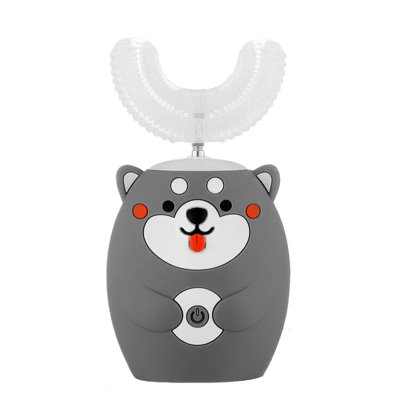 360° Schallzahnbürste für Kinder, U-Form, automatische Silikonzahnbürste, Smart-Timer, wiederaufladbar, blaues Licht, IPX7
