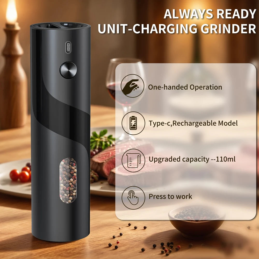 110 ml wiederaufladbare elektrische Salz- und Pfeffermühlen-Schüttler, USB, automatisch einstellbare Grobheit, Gewürzmühlen für Küchenhelfer