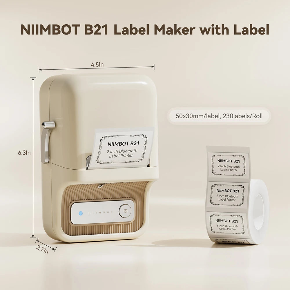 Niimbot B21- Kabelloser tintenloser Etikettendrucker, Barcode-Etikettendrucker, Druckpapier, Aufkleber Maschine 20 mm - 50 mm