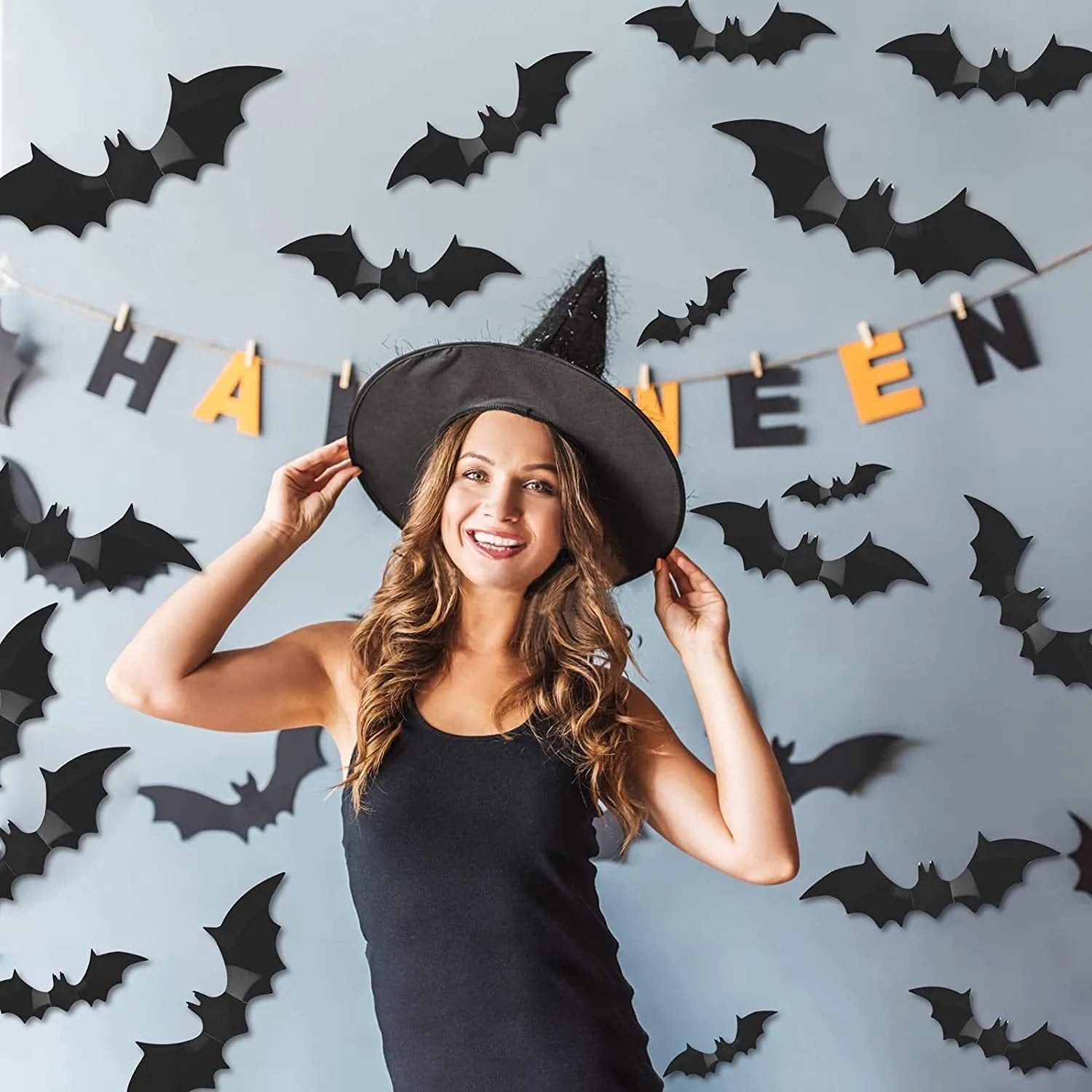 12/24/36/48/60 Stück schwarze 3D-Fledermaus-Wandaufkleber-Set, Halloween-Party-Essentials für Zuhause, Zimmerdekor, Fenster-Wandaufkleber, Glasaufkleber