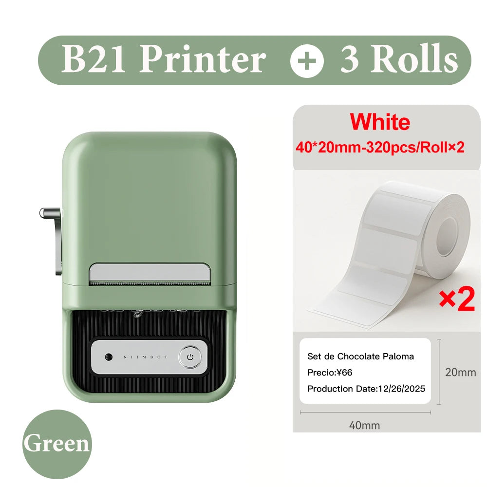 Niimbot B21- Kabelloser tintenloser Etikettendrucker, Barcode-Etikettendrucker, Druckpapier, Aufkleber Maschine 20 mm - 50 mm