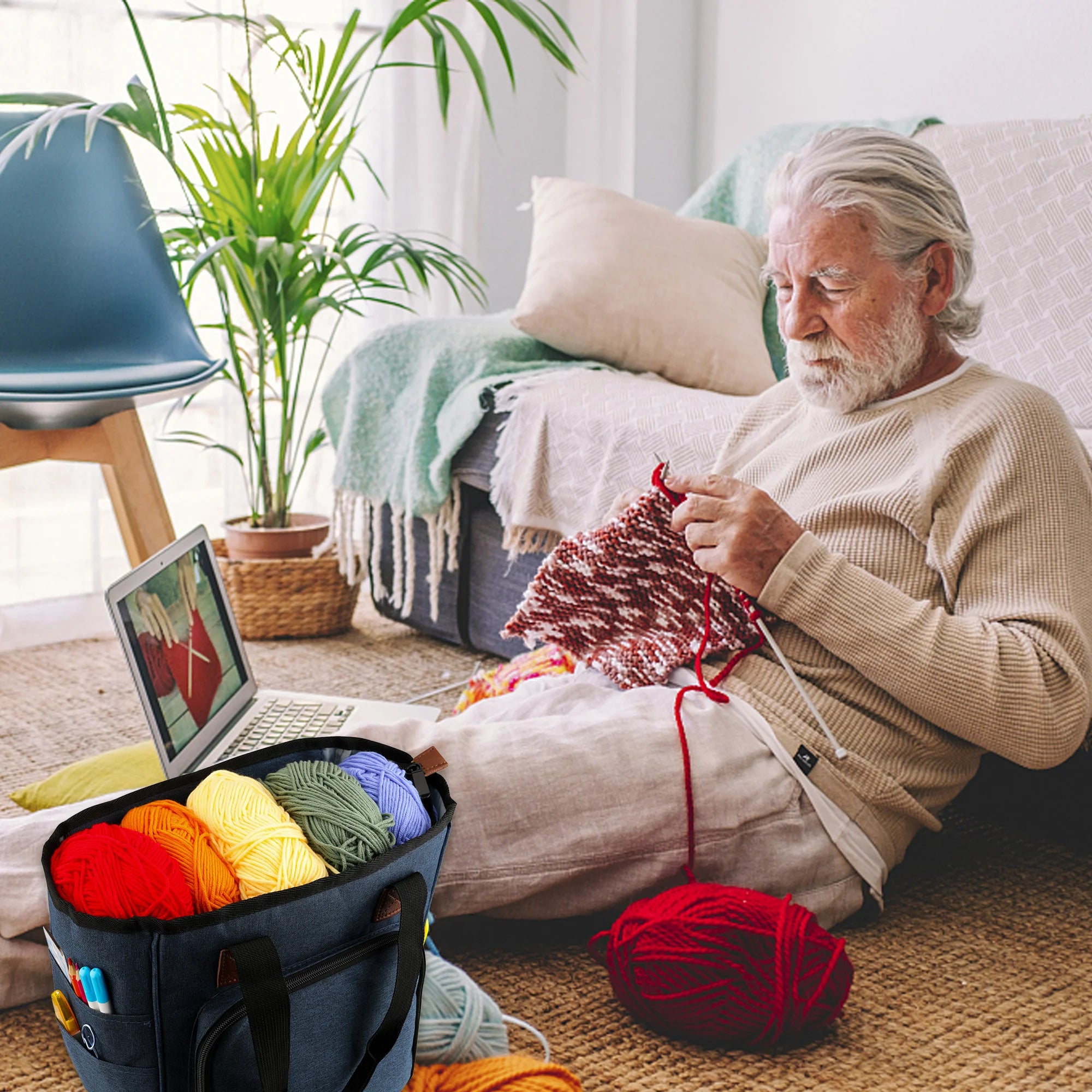 KOKNIT Strick-Tragetasche, Garn-Aufbewahrungstasche für Stricknadeln, Häkelnadeln und Nähzubehör, DIY-Nähset-Tasche für Mamas