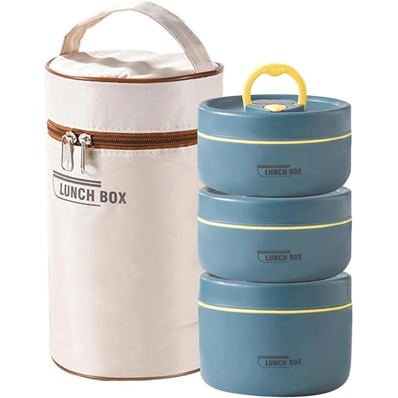 Tragbares, isoliertes Lunchbehälter-Set für Lebensmittel mit Thermo-Lunchbox, 3 separate stapelbare Lunchbehälter für Erwachsene und Kinder