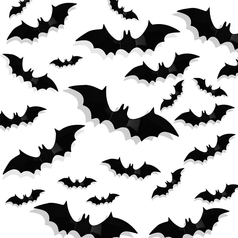 12/24/36/48/60 Stück schwarze 3D-Fledermaus-Wandaufkleber-Set, Halloween-Party-Essentials für Zuhause, Zimmerdekor, Fenster-Wandaufkleber, Glasaufkleber